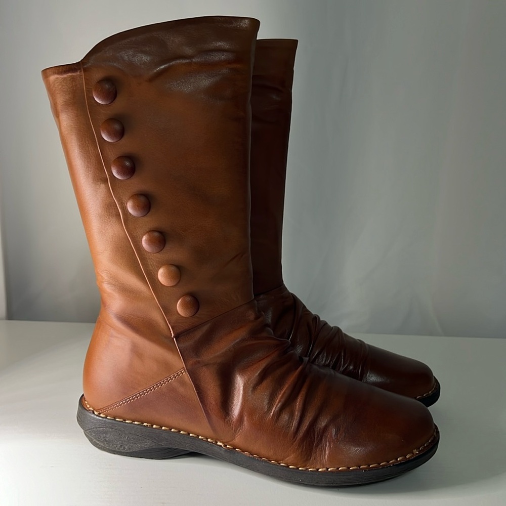 Miz Mooz Leather Ruched Mid Boots - Petrillo Brandy Size EU 38 / US 7.5 - 8